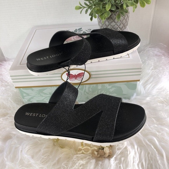 West Loop Slip On Women’s Sandal Size Small 5/6 NWT Black Soft - Picture 14 of 16